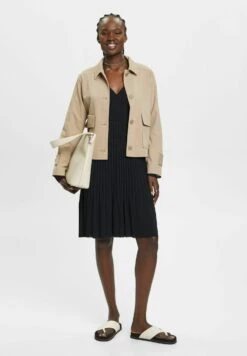 ESPRIT Plissiertes Wickel Mit Langen Ärmeln - Gebreide Jurk - Black -Esprit 32822e49047241debd286fa32a7a602b