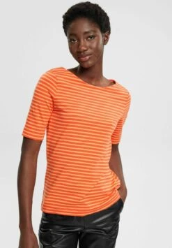 ESPRIT Co El Striped - T-Shirt Print - Orange/Red New