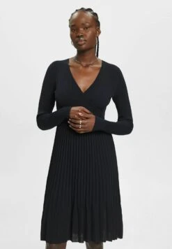 ESPRIT Plissiertes Wickel Mit Langen Ärmeln - Gebreide Jurk - Black