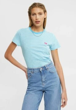 Edc By Esprit Gestreiftes Logo- T-Shirt Print - Turquoise